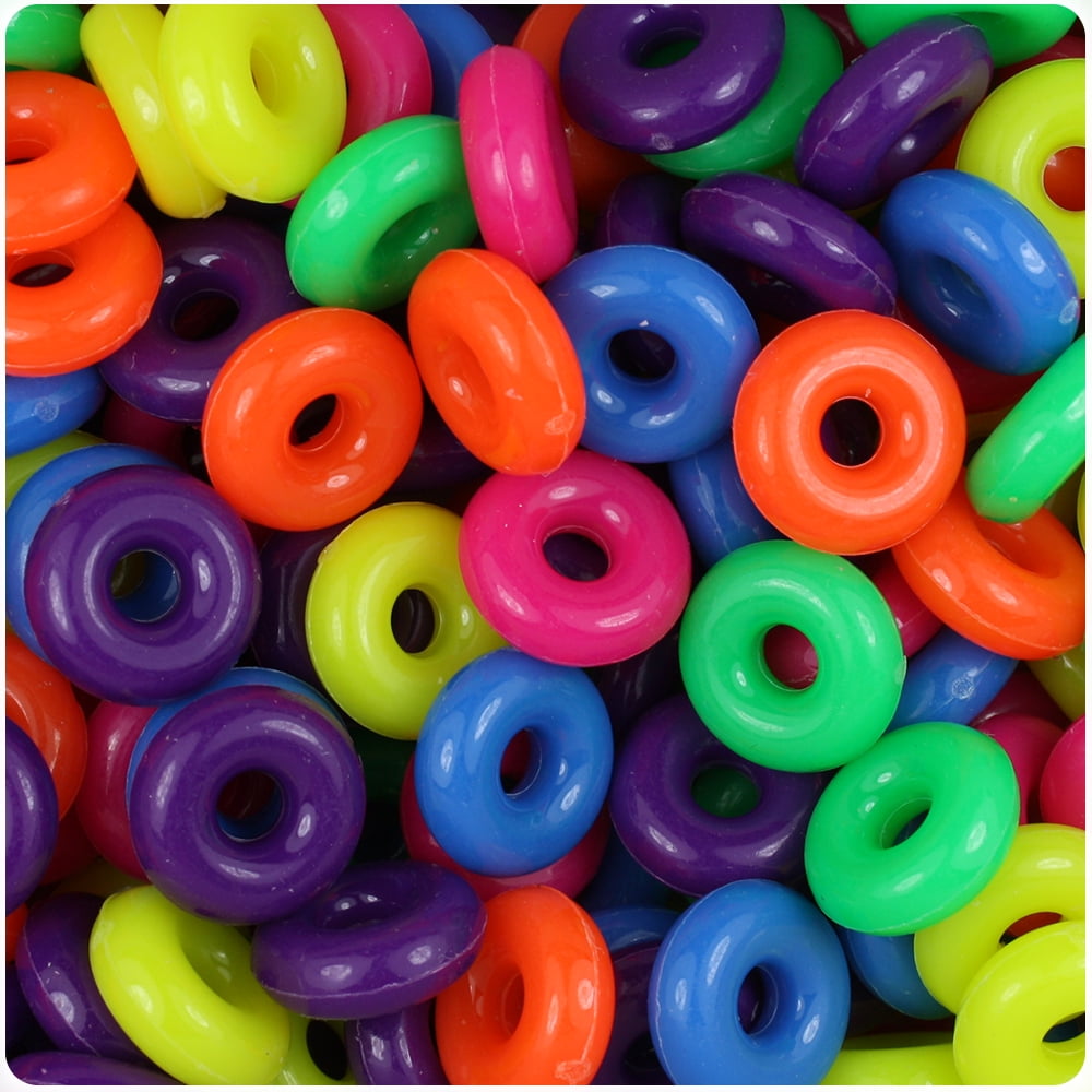 BeadTin Neon Bright Multi 14mm Ring Plastic Craft Beads (100pcs