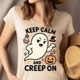 thumbnail image 4 of Keep Calm and Creep On Ghost Graphic Tee | Funny Cute T-Shirt for Women, CarolinaBlue, Size M, 4 of 6
