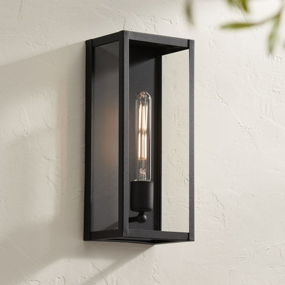 John Timberland Modern Industrial Outdoor Wall Light Fixture Sand Black 14 1/4" Clear Glass for Exterior House Porch Patio Outside