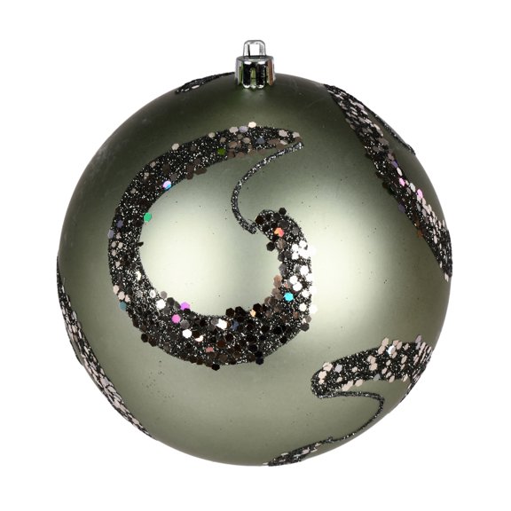 Vickerman 4.75" Wrought Iron Matte Sequin Swirl Drilled Wired 4/Bag. Add some sparkle to your holiday decorating projects with this matte ornament adorned with sequins. This ornament features a drille