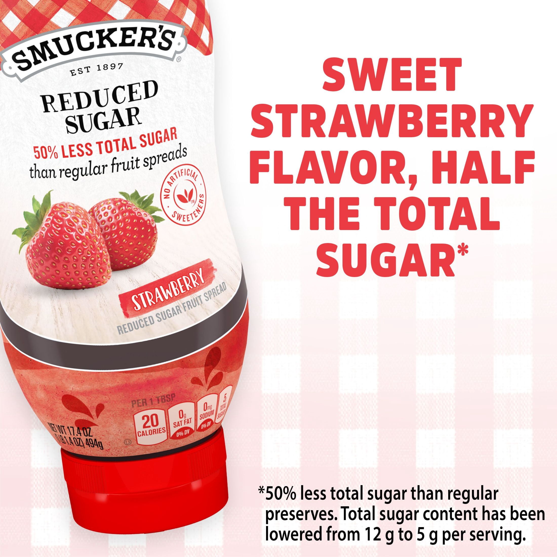 (3 pack) Smucker's Squeezable Reduced Sugar Strawberry Fruit Spread, 17.4 oz