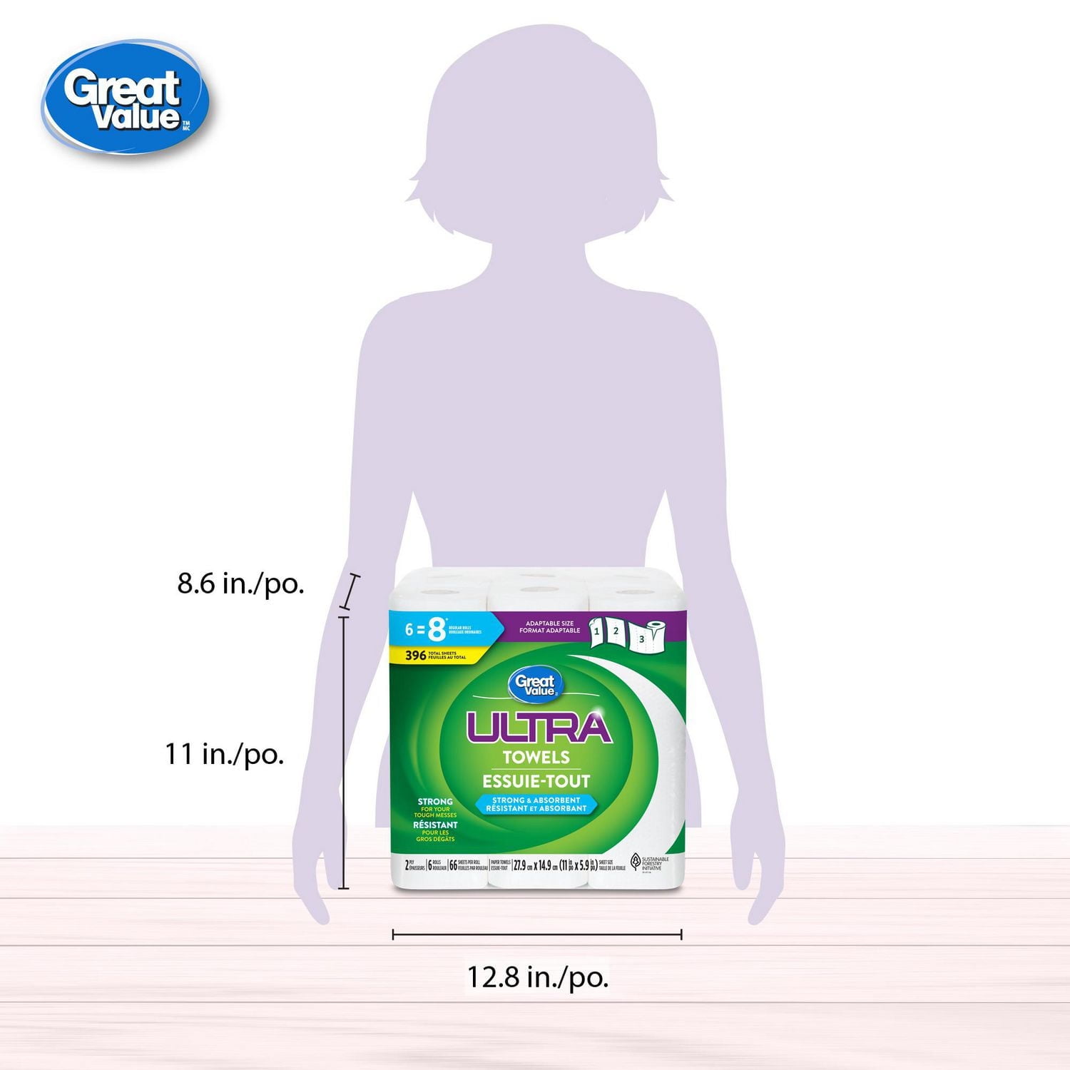Great Value Ultra Paper Towel, 6 Rolls, 66 Sheets per Roll