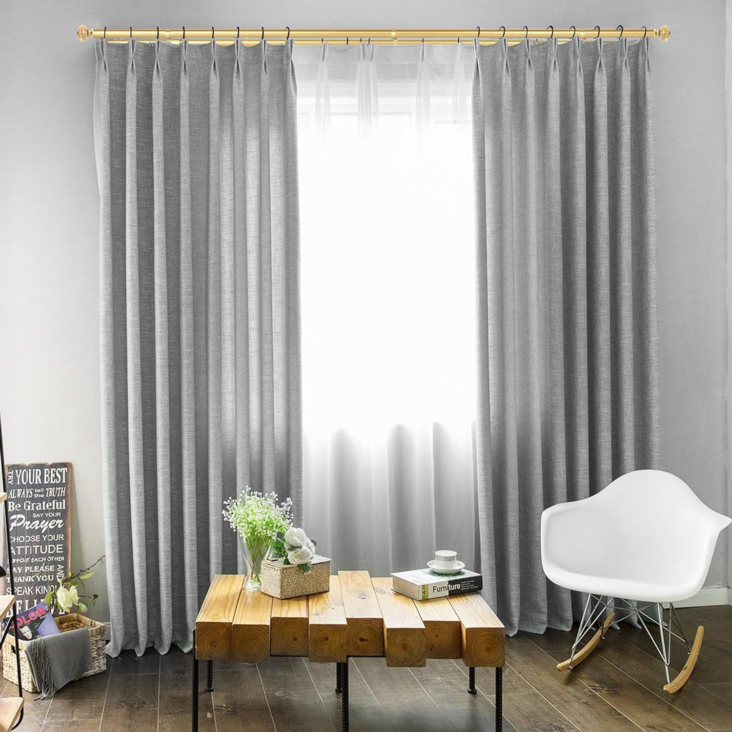 eTeckram 1" Double Curtain Rod with Leville Finials,Gold,48‘’-84‘’