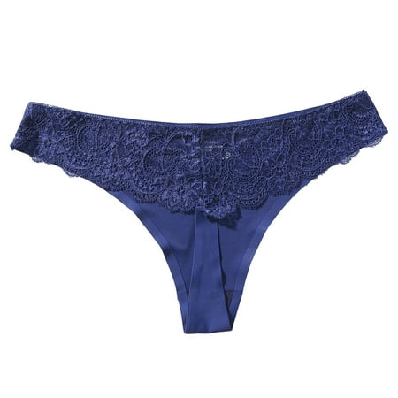 

Frehsky underwear women New Hot Panties For Women Lace Through Hollow Out Cotton Low Waist Lace Thong cotton underwear for women Blue