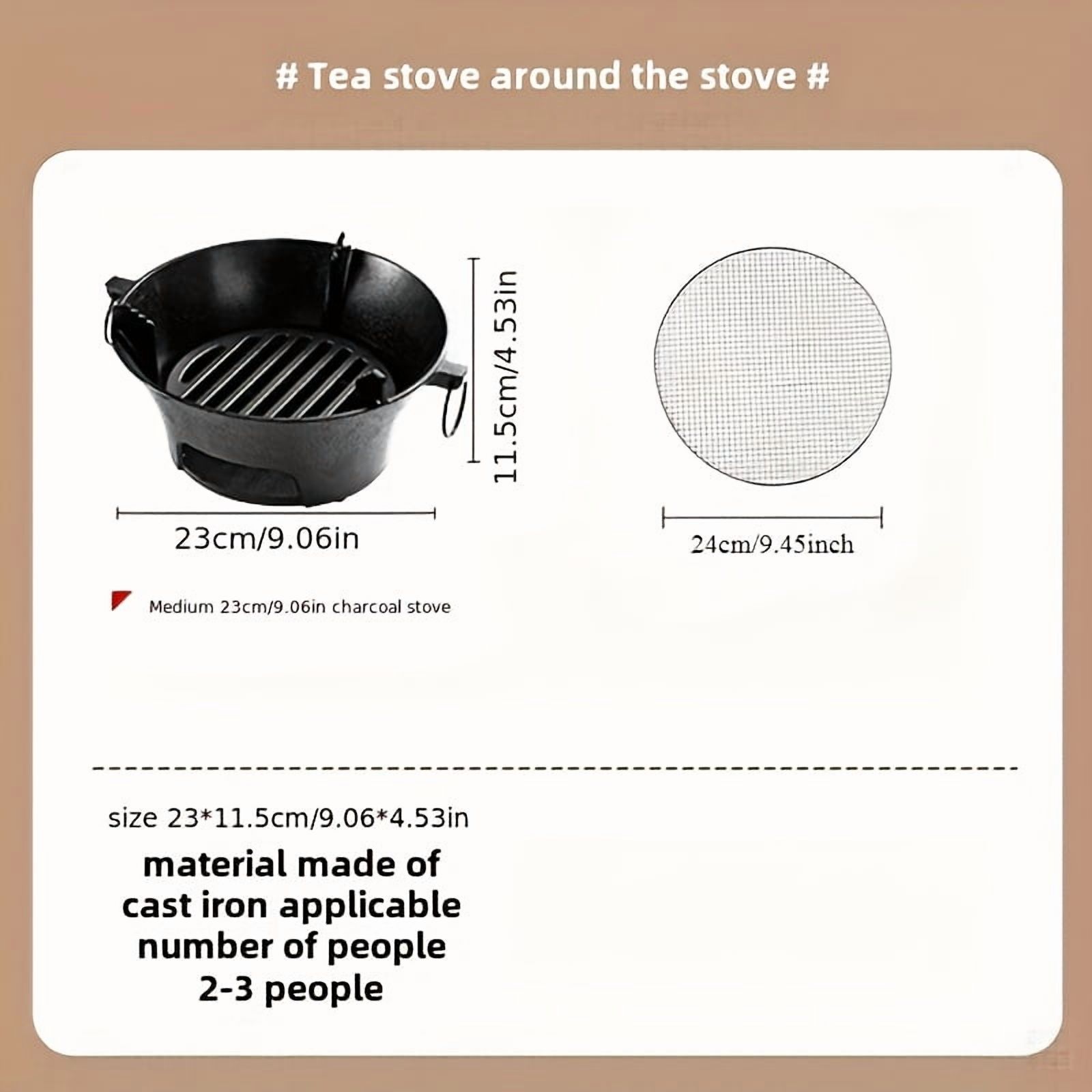 Cast Iron Charcoal Stove - Portable Outdoor Cooking & Heating for Camping, Picnics & BBQ - Durable Rectangular Design with Lid