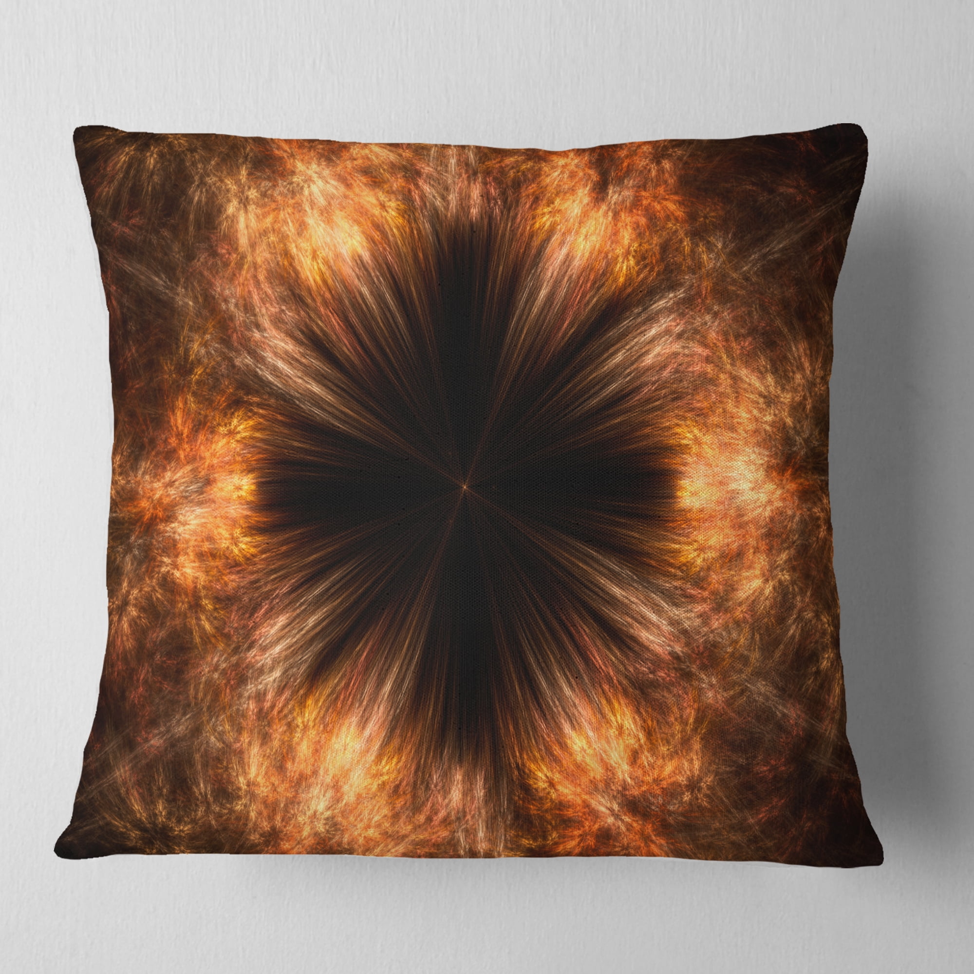 Designart Fractal Black Brown Flower - Floral Throw Pillow - 18x18