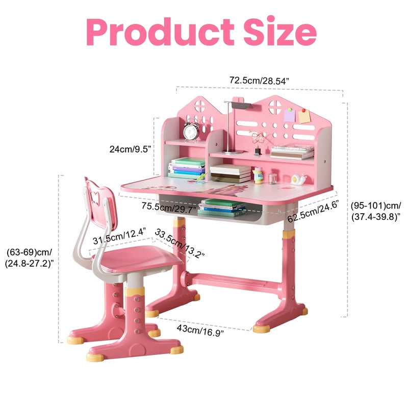 YNCE Kids Art Desk & Chair Sets Height Adjustable Children School Study Table and Chair set, Widened Desktop, Easy Installation, Free Standing, Extended Pedal
