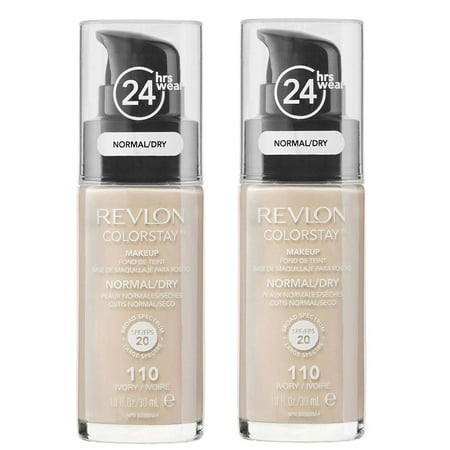 Revlon Colorstay Makeup Foundation for Normal To Dry Skin, #110 Ivory (Pack of 2) + Makeup Blender Stick, 12