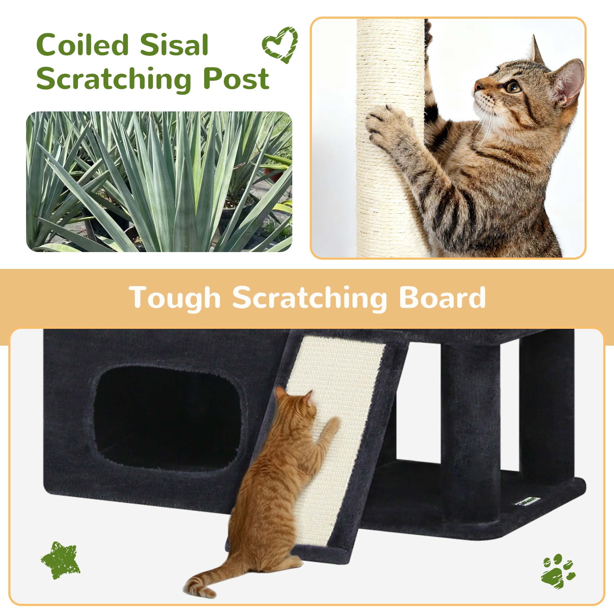 Globlazer Big Cat Tree Tower，85in Multi-Level Tall Cat Tree Tower Indoor for Multiple Adult Cats with Scratching Post, 3 Perches, 3 Condos, 2 Hanging Basket, S85,Dark Gray
