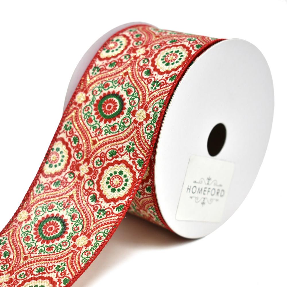 Florence Mandala Printed Wired Christmas Ribbon, 2-1/2-Inch, 10-Yard ...