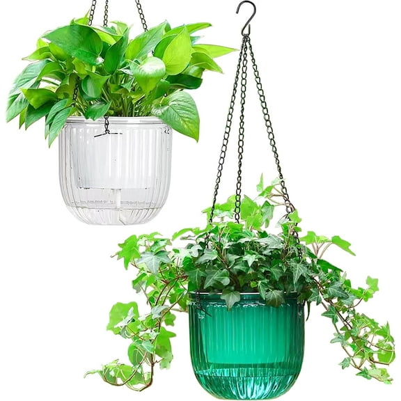 2 Pack Self Watering Hanging Planters Indoor Flower Pots, 6.5 Inch Outdoor Hanging Basket, Plant Hanger with Hooks Drainage Holes for Garden Home