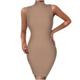 thumbnail image 2 of Lilgiuy Women's Casual Slim Fit Solid Color Turtleneck Sleeveless Hip Dress Fall Dresses for 2022 Spring Winter, 2 of 5