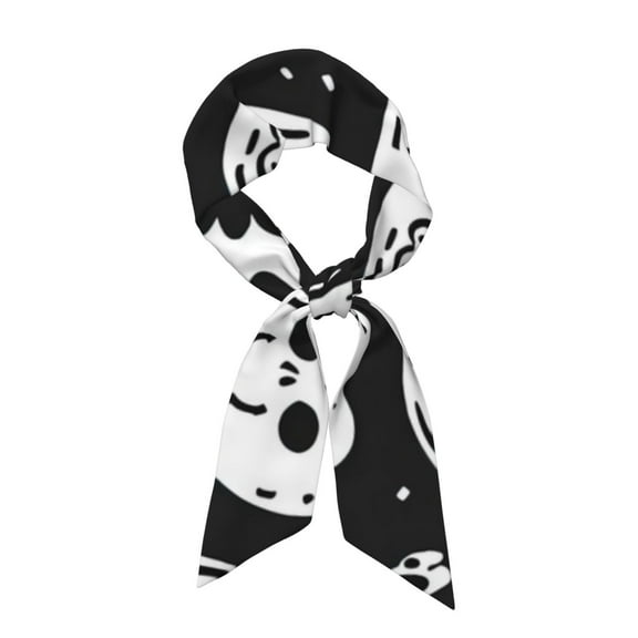 Wukai Black White Spooky Ghosts Print Hair Scarf for Women Fashion Silky Satin Headscarf Wrap Breathable Lightweight Neck Scarves For Handbag Accessories
