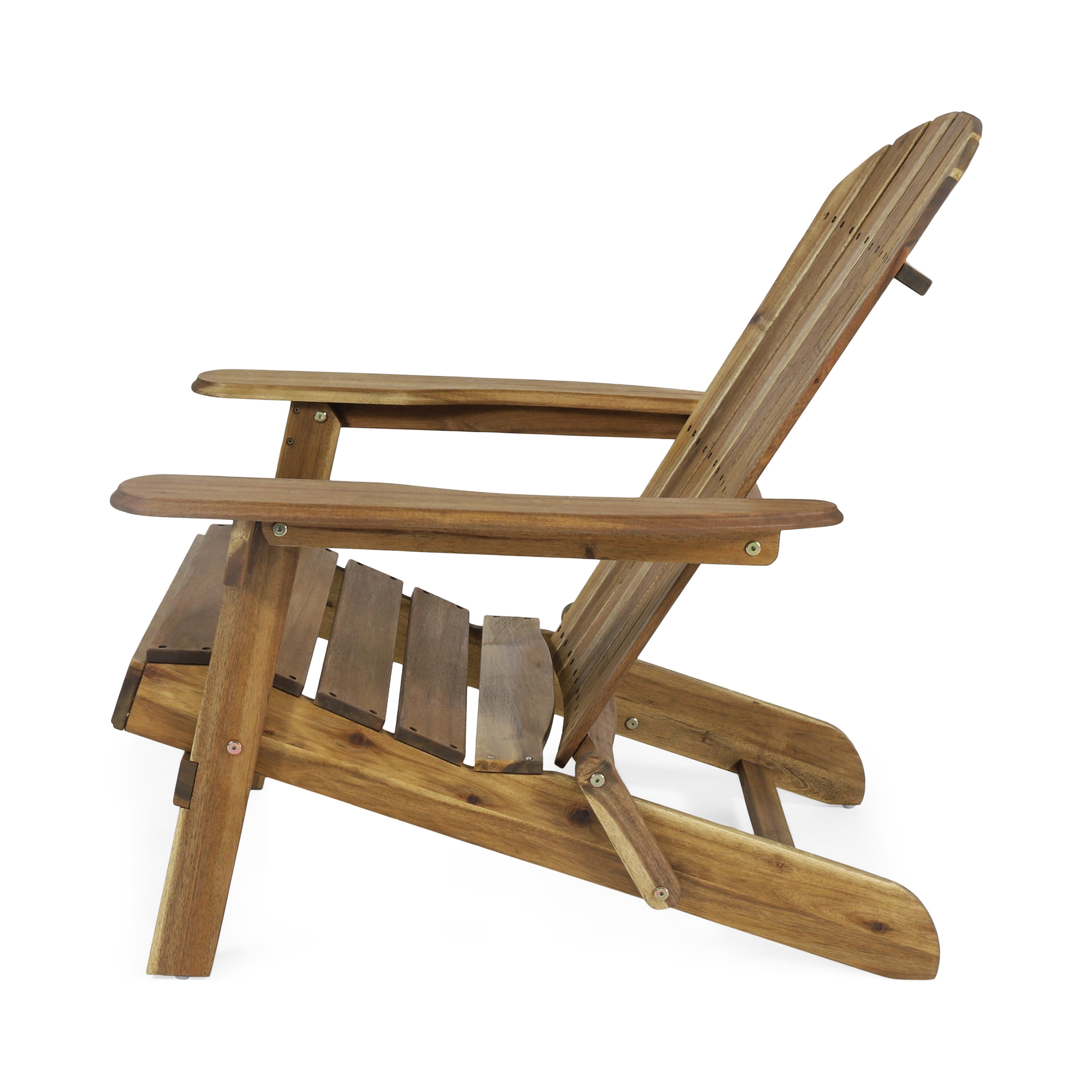 Ariel Outdoor Acacia Wood Folding Adirondack Chairs with Cushions (Set of 4), Natural and Navy Blue