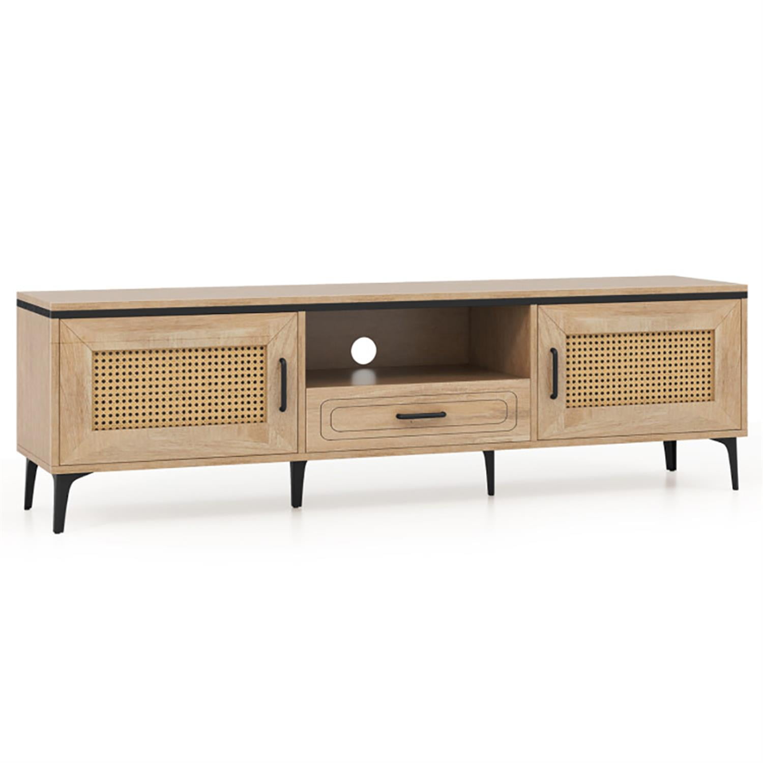 Demi Bonn TV Stand for 65" TVs, Entertainment Center with 2 Cabinets and Storage Drawer, Modern Media TV Console Table for Living Room Bedroom, Beige