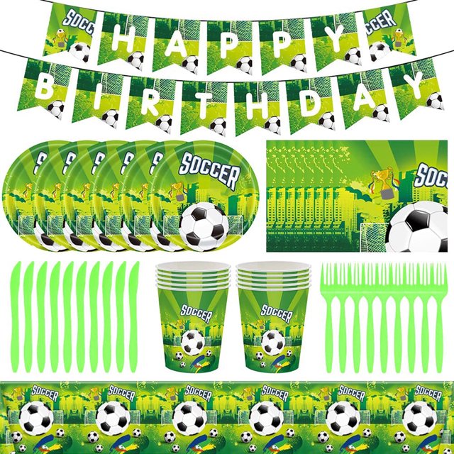 Juego de vajilla de fiesta Zhivalor Decoración de cumpleaños fútbol para 10 personas