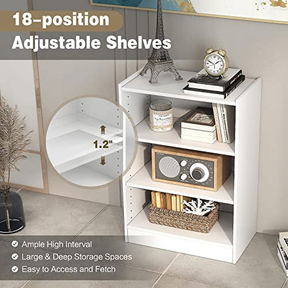 LOKO 3-Tier Open Bookcase, Modern 3-Cube Bookshelf with 18-Position Adjustable Shelves & Anti-toppling Devices, Multipurpose Cubical Display Storage Organizer for Living Room Study (1, White)