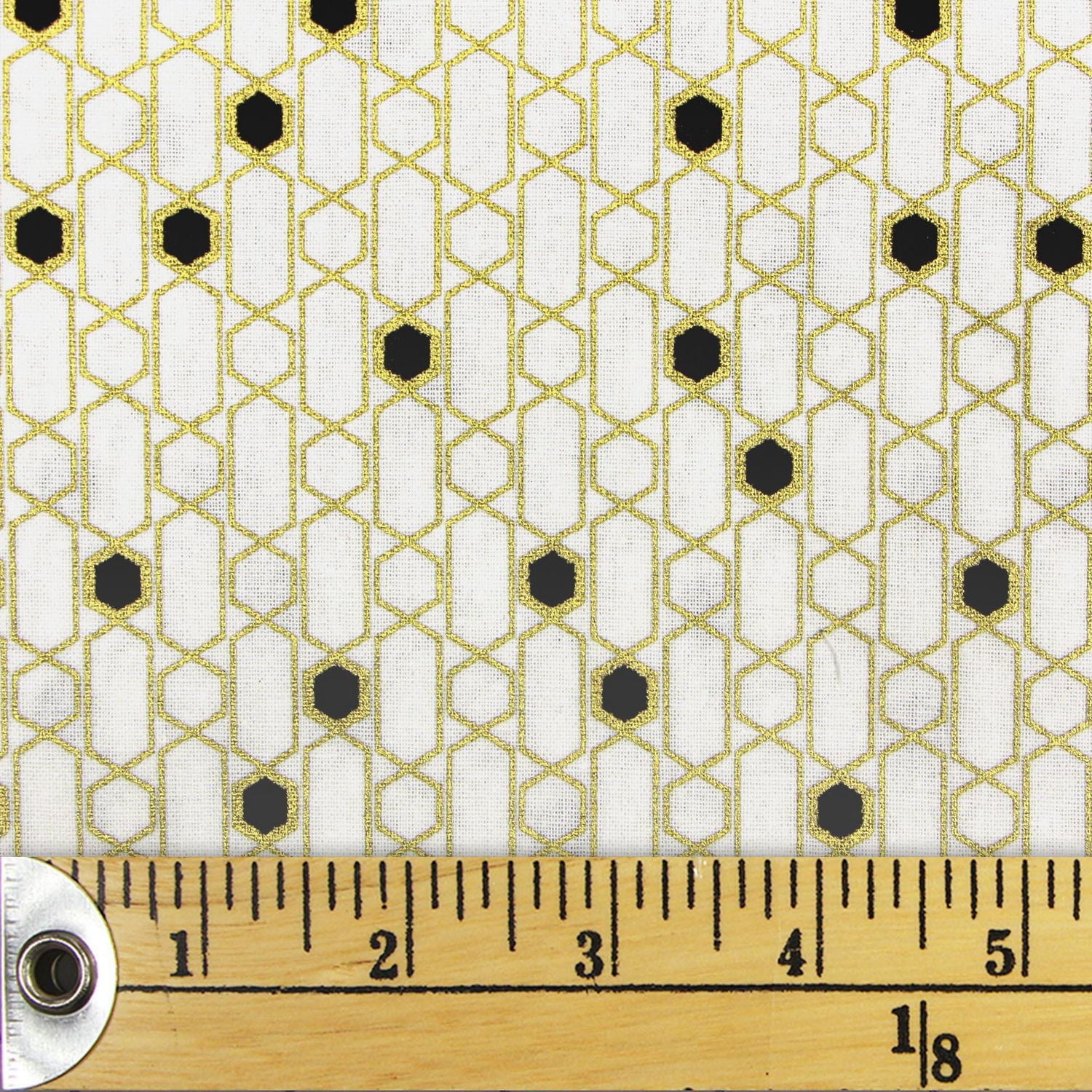 Fabric Creations White with Metallic Gold and Black Deco Chain Fat Quarter Pre-Cut Fabric - 18" x 21" / 45cm x 53cm