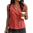 thumbnail image 2 of Women's Cotton Linen Tank Tops V Neck Sleeveless Blouse 2026 Summer Casual Button down Collared Vest Shirts by Yigetop Red XL, 2 of 8