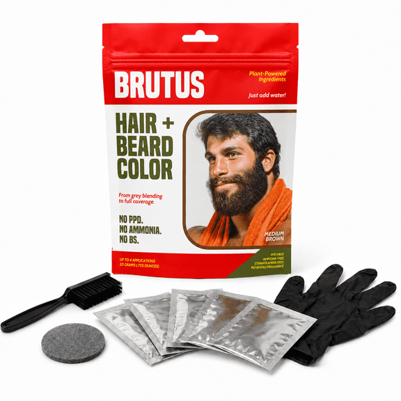 BRUTUS Hair and Beard Dye for Men, Natural Black Hair Color Kit, 4-Pack ...