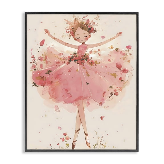 Stupell Industries Cottage Pink Floral Dress Ballerina Black Framed Giclee Art, 11 x 14, by Creative Studio