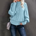 thumbnail image 2 of Ediodpoh Ladies Mid Neck Sweater Loose Long Sleeve Knit Solid Color Sweater Pullover Top Women Sweaters Blue L, 2 of 6
