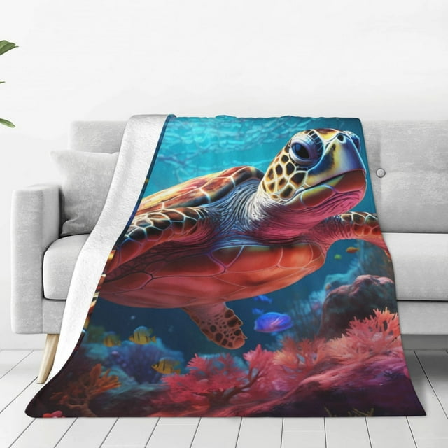 Fotbe Colorful Ocean Sea Turtle Manta de Franela Acolchonada con Estampado, Súper Suave y Esponjosa, Extra Grande para Sofá, Cama, Uso Todo el Año-40"x30"