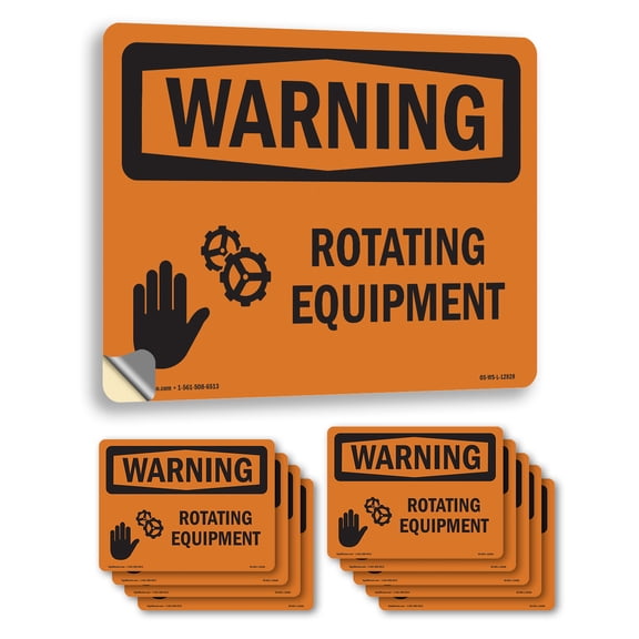 Rotating Equipment OSHA WARNING Vinyl Decal Label 24 Inch x 18 Inch - 10 Pack