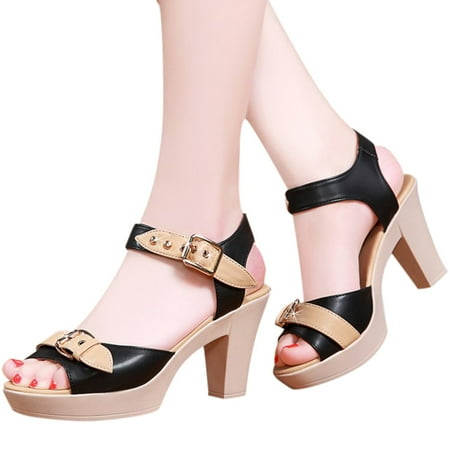 

UTTOASFAY Womens Clearance Shoes Ladies Roman Fish Mouth with Thick Heel Sandals Buckle High Heel Wild Sandals Rollback