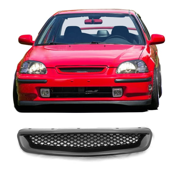 Ikon Motorsports Grille - Fits 96-98 Honda Civic T-R Black Mesh ABS Front Hood Grille Grill