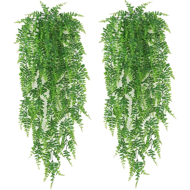 Follaje artificial colgante de 2 pies: helechos verdes para decoración de exteriores