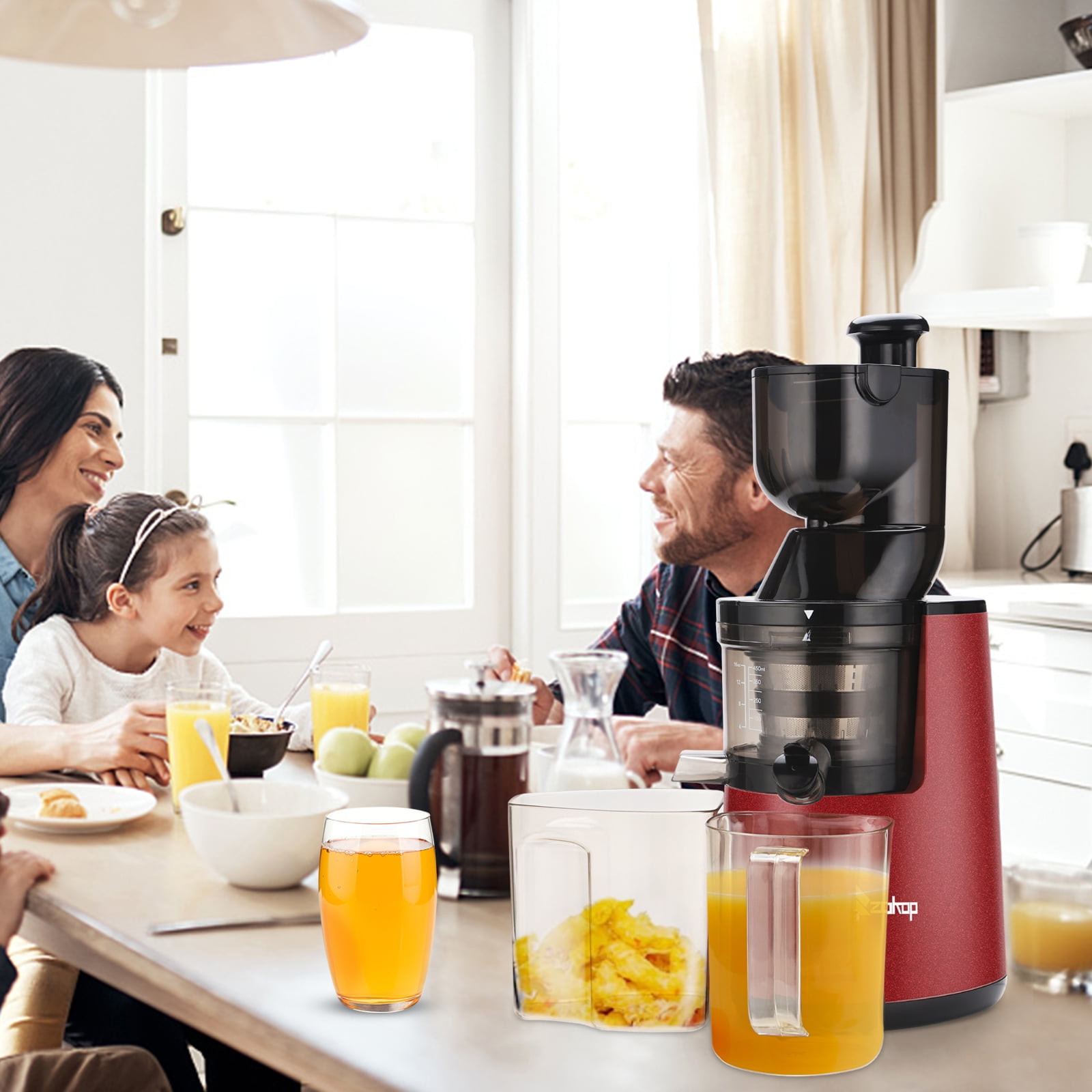 Private Jungle ZOKOP 120V 150W 1000ml Juice Cup Red Plastic 1500ml Pomace Cup Two-speed Mechanical Vertical Electric Cold Press Slow Masticating Juicer