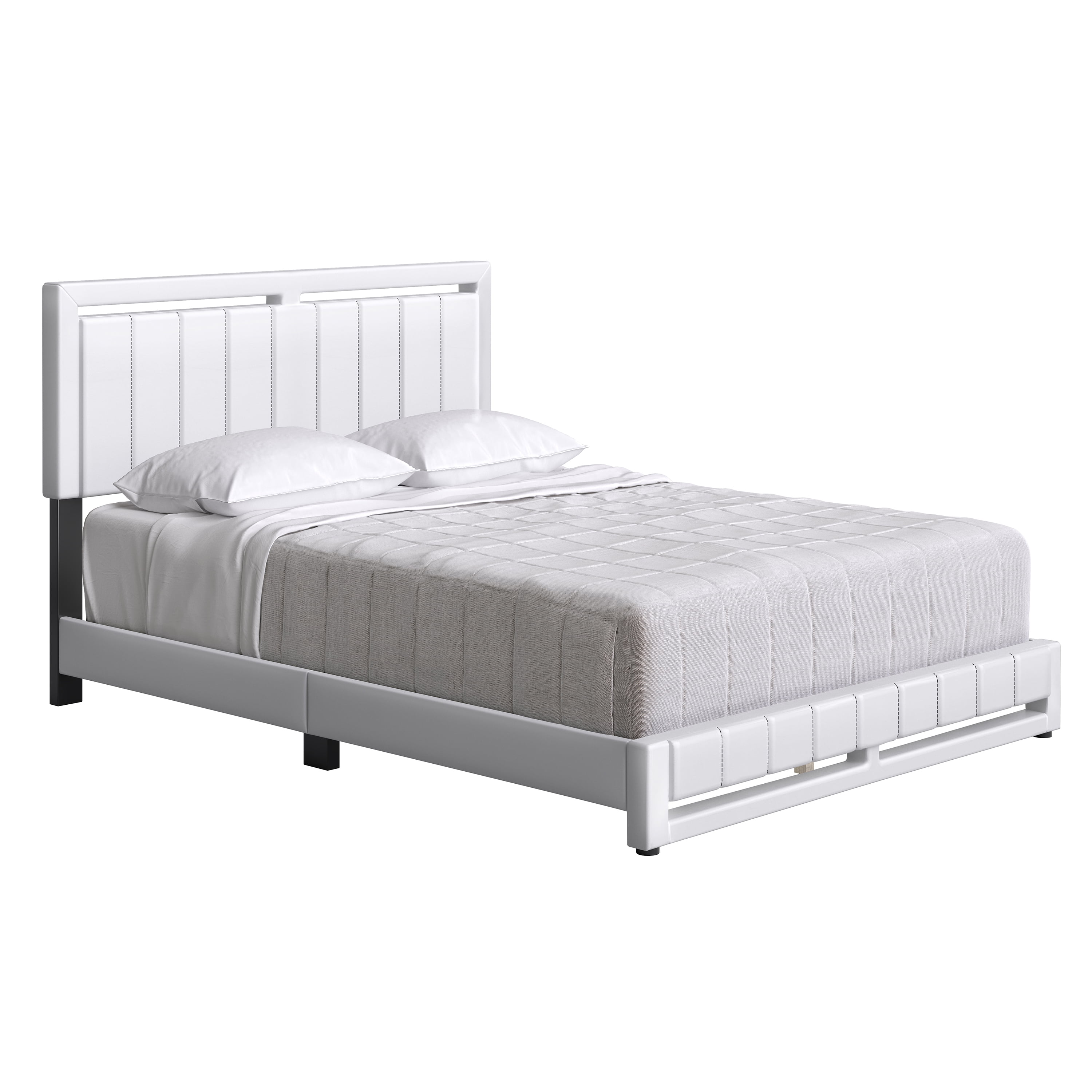 Boyd Sleep Beaumont White Faux Leather Twin Size Fully Upholstered Platform Bed Frame with Adjustable Headboard