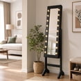 thumbnail image 2 of LIVIZA Full-Length Mirror Jewelry Cabinet with LED Light, Standing Jewelry Armoire Organizer with Makeup Storage,Black, 2 of 8