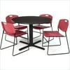 Regency Cain 36" Walnut Breakroom Table with Zeng Chairs in Burgundy