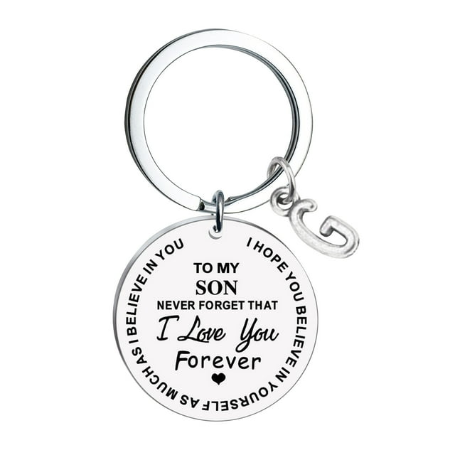 EGNMCR Keychains DIY To My Son Stainless Steel Last Name 26 Letter Keychain 2.5x2.5cm 26 Letter Keychain