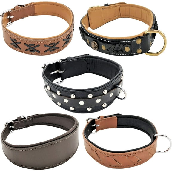 Soft Padded Genuine Leather Dog Collar for Medium and Large Breeds sz M: Neck 13" - 16"