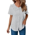 thumbnail image 5 of hlysgo Women's Collar Shirt Vintage Short Sleeve Button Down Shirt Y2K Streetwear Soft Comfy Blouse Gray,S, 5 of 6