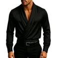 thumbnail image 2 of gbyLJF Men's Wrap V-neck Satin Shirts Business Casual Long Sleeve Blouses Wedding Party Dressy Tops, 2 of 9