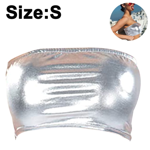 Top de tubo corto sin tirantes brillante para mujer, disfraz de escenario, pecho envuelto, charol, Top de tubo de Color sólido, camisa con fondo, traje de rendimiento