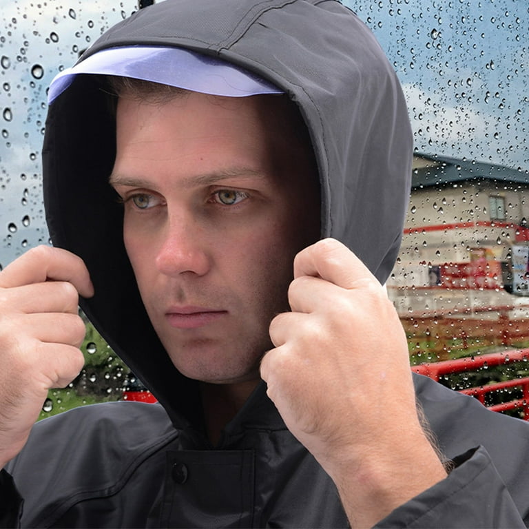 Movsou Raincoat Waterproof Men's Long Rain Jacket Lightweight Rainwear Reflective Reusable with Hood, Size: One size, Black