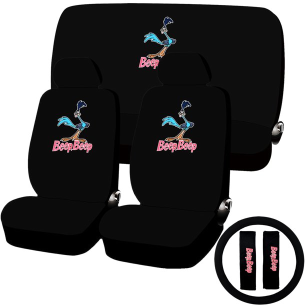 11pc Black Looney Tunes ROAD RUNNER Seat Covers Steering Wheel Cover