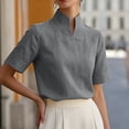 thumbnail image 5 of Qiopertar Women's Blouse Stand Collar Short Sleeve Elegant Casual Loose Work Office Tunic Tops, Gray M, 5 of 6