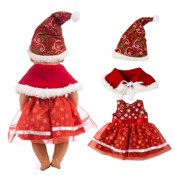 Giunmcul 18-Inch Doll Christmas Dress Outfit Set for 18in Dolls, Festive Red Holiday Costume with Hat & Shawl, Elastic Easy-On Design, 3-Piece Doll Clothes Set, Fits 18in Dolls, 3pcs