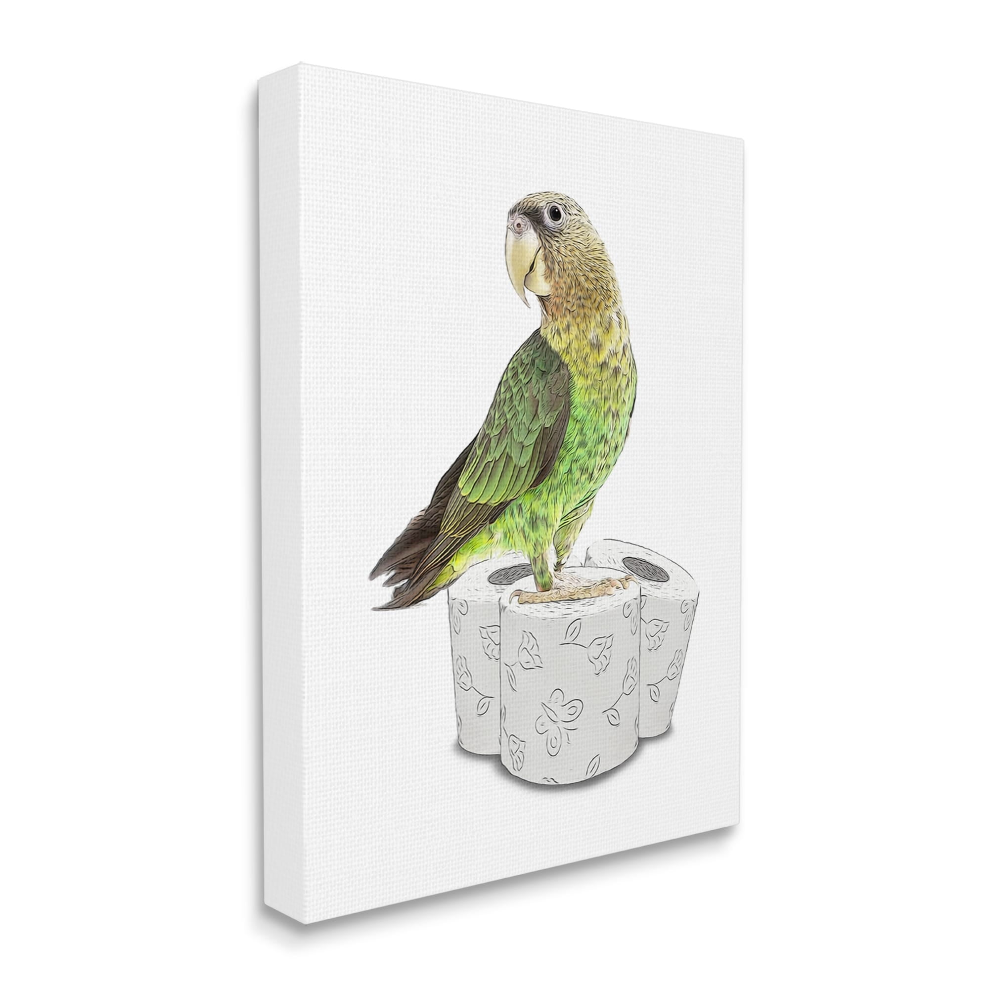 Stupell Industries Parrot Perched Toilet Paper Rolls Animals & Insects Painting Gallery Wrapped Canvas Print Wall Art