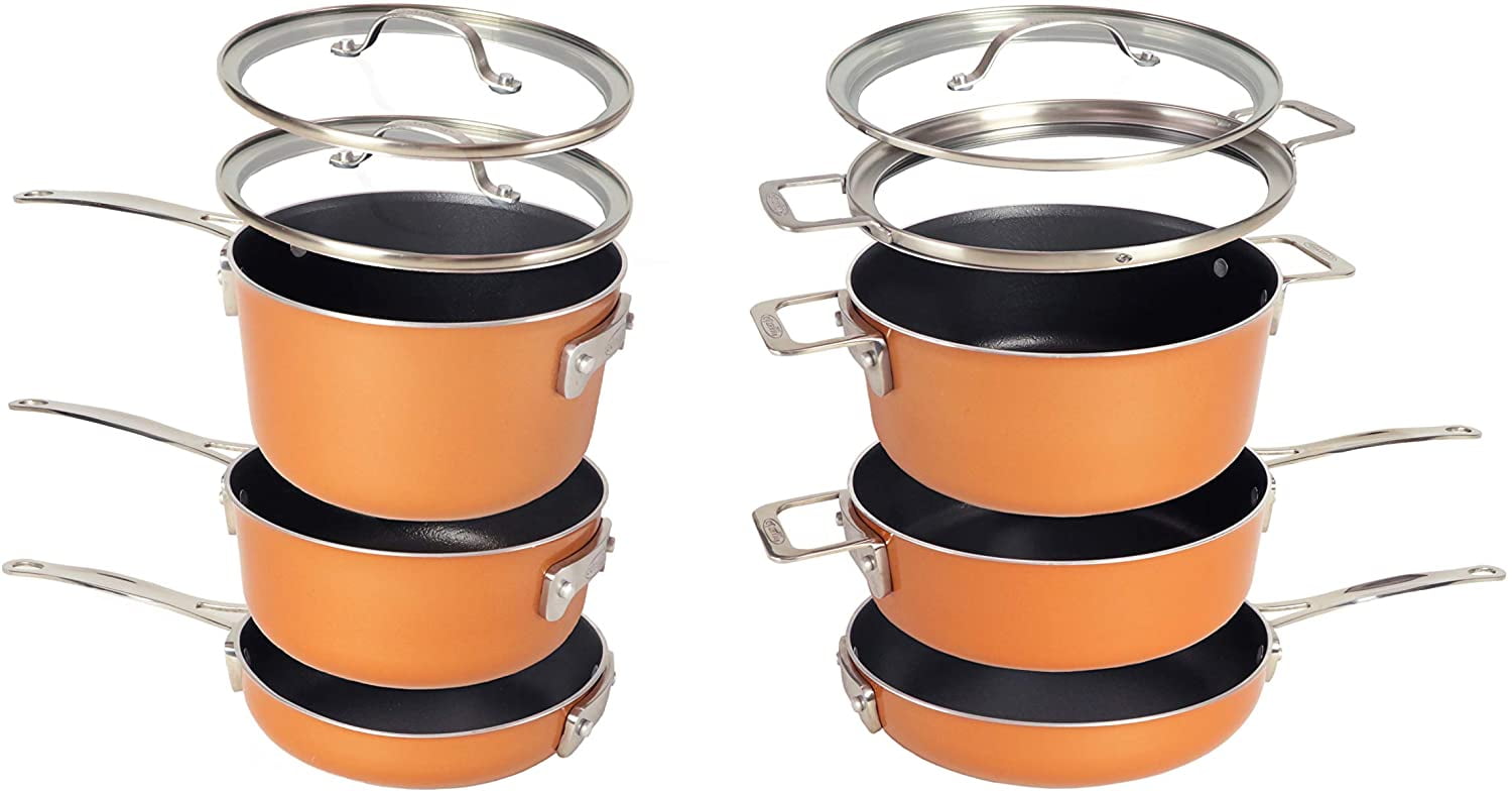 Gotham Steel Stackable Pots And Pans Set Stackmaster 5 Piece Cookware Set With Ultra Nonstick Cast Texture Ceramic Coating Saves 30 Space Sauce Pans Stock Pots Skillets More Dishwasher Safe