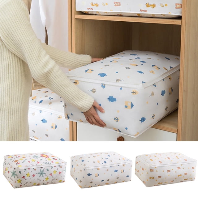 Quilt Storage Bag Large Capacity Dustproof Foldable Clothes Organizer Cartoon Pattern Luggage Packing Moving Bag for Dormitory Supplies