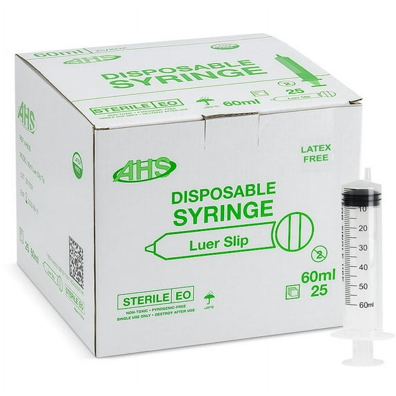 AHS 60cc 60ml Syringe Luer Slip Tip Sterile 25/BX