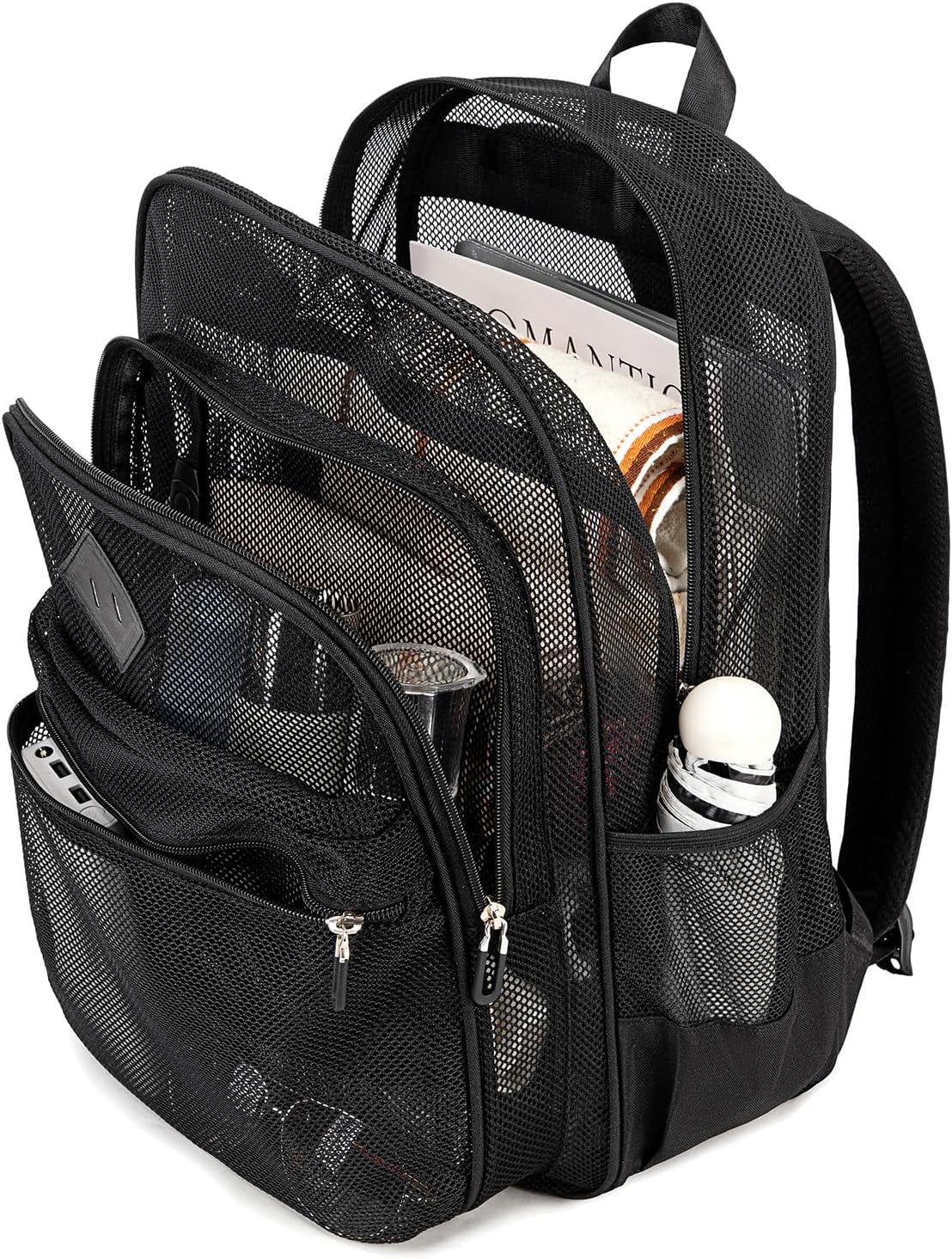 DAKIMOE Mesh Backpack School Backpack Bookbag Heavy Duty See Through Transparent Backpack Stadium Approved Large Capacity with Multiple Compartments Pockets for School Beach Swimming Sports Work