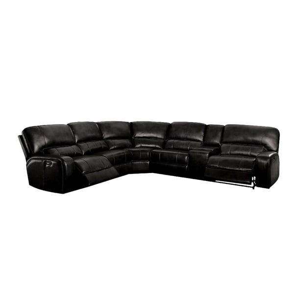 Acme Saul Sectional Sofa Power Motion Usb Dock Black Leather Aire, Black Leather Sectional Couch With Recliner